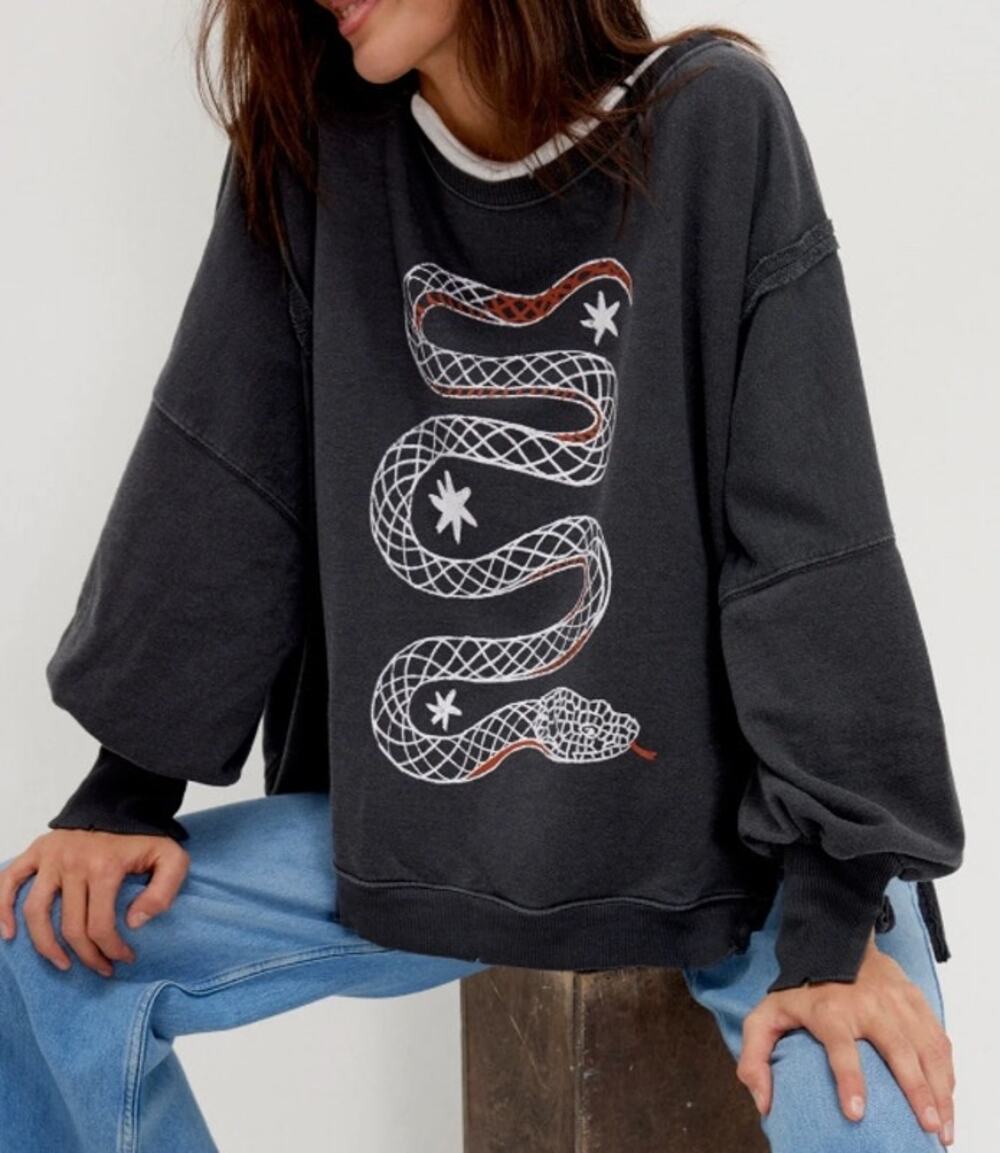 032 NWOT Free People Camden Snake | Black Combo | Size Small
